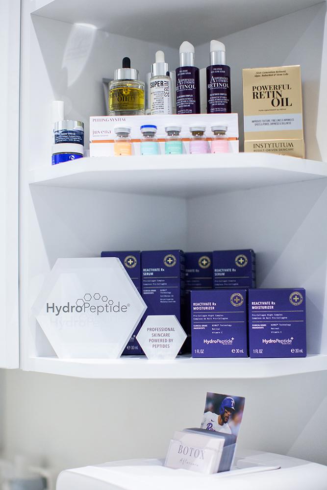 Professional skincare products displayed at SVIT Aesthetics in Southlake