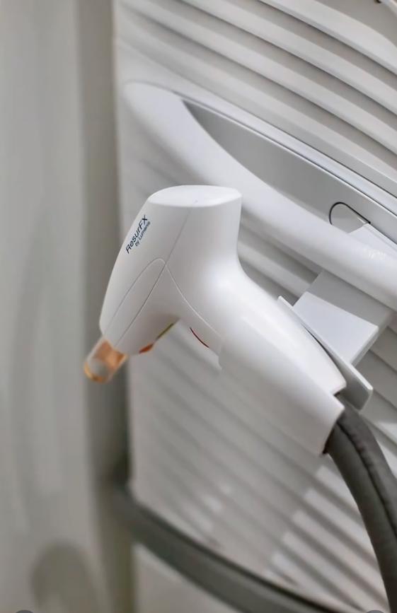 Close-up of the ResurFX laser handpiece used with the Lumenis Stellar M22 platform for non-ablative skin resurfacing treatments at SVIT Aesthetics.