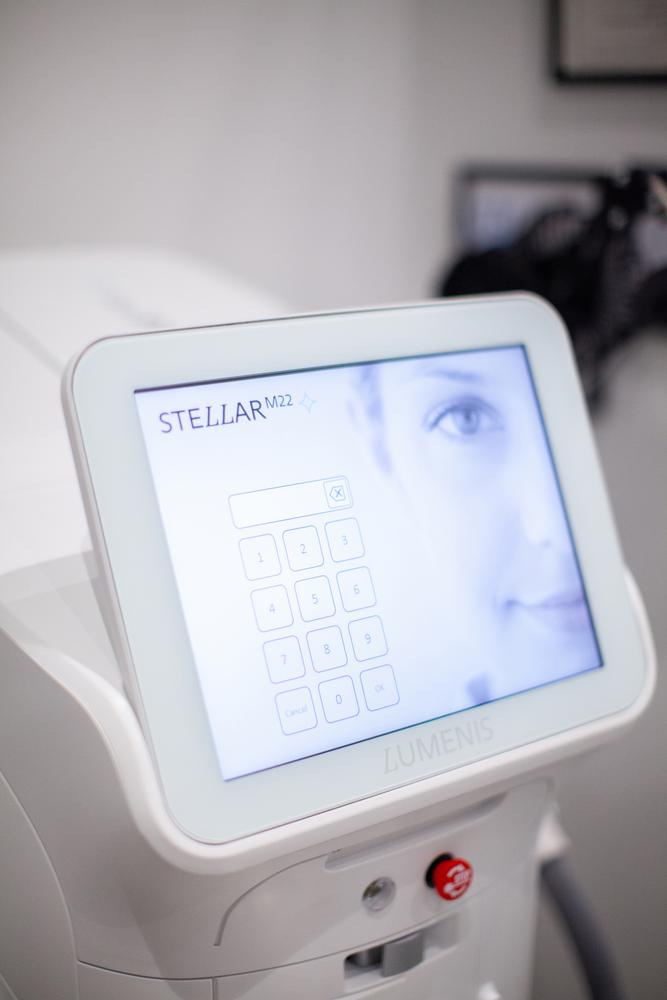 Close-up of the Lumenis Stellar M22 device used for IPL photofacial and ResurFX laser treatments at SVIT Aesthetics in Southlake, TX.