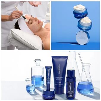 Client receiving a customized HydroPeptide facial alongside HydroPeptide skincare products at SVIT Aesthetics in Southlake